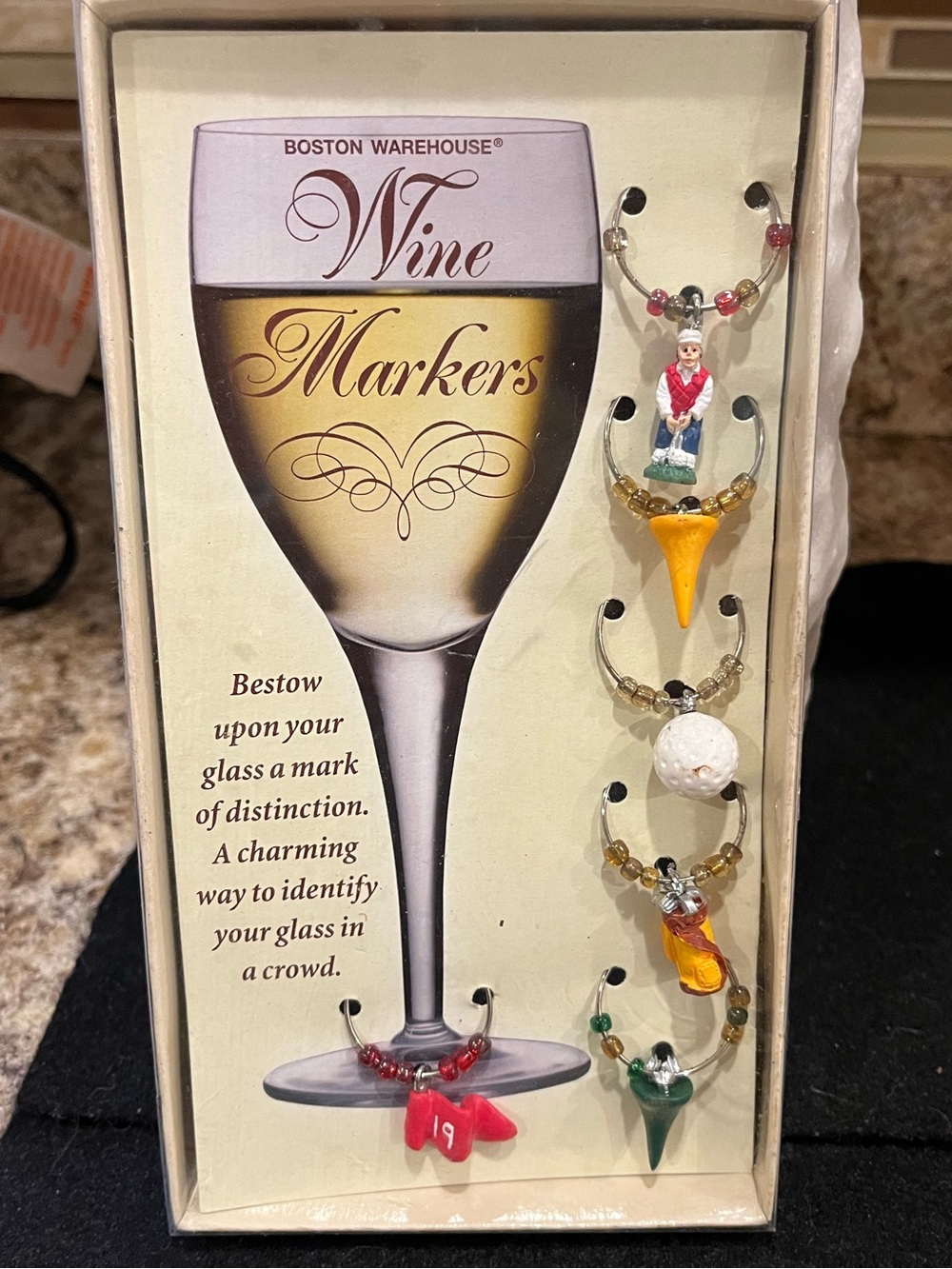 Boston Warehouse Wine Markers - Golf Themed Multicolor Set NIB